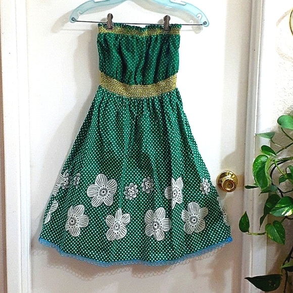 My Michelle Y2K Daisy Floral Green Butter Yellow Polka Dot  A-Line Dress - Picture 2 of 5
